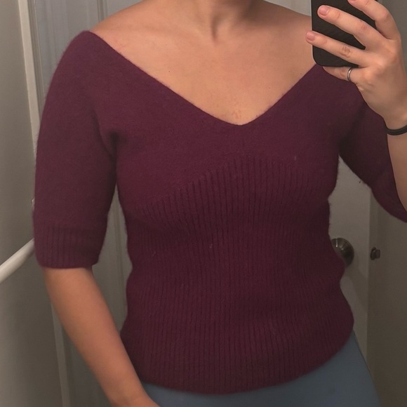 Armani Exchange 90% Angora Rabbit V-Neck Sweater in Deep Purple – Size M - Picture 7 of 7